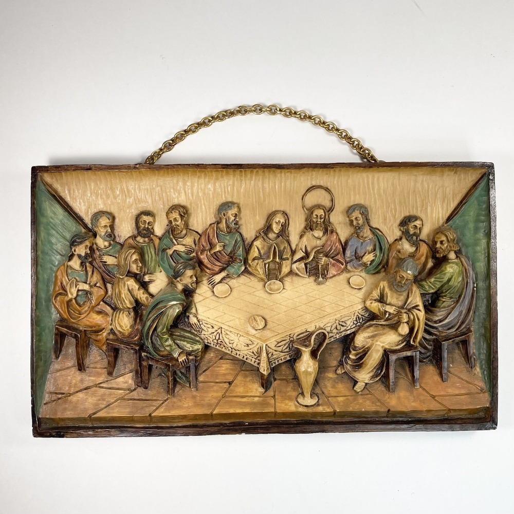 Vtg Last Supper of Christ Hand Painted 3D Wall Decor Italy Religious